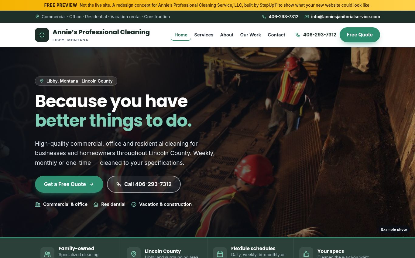 New concept site for Annie’s Professional Cleaning