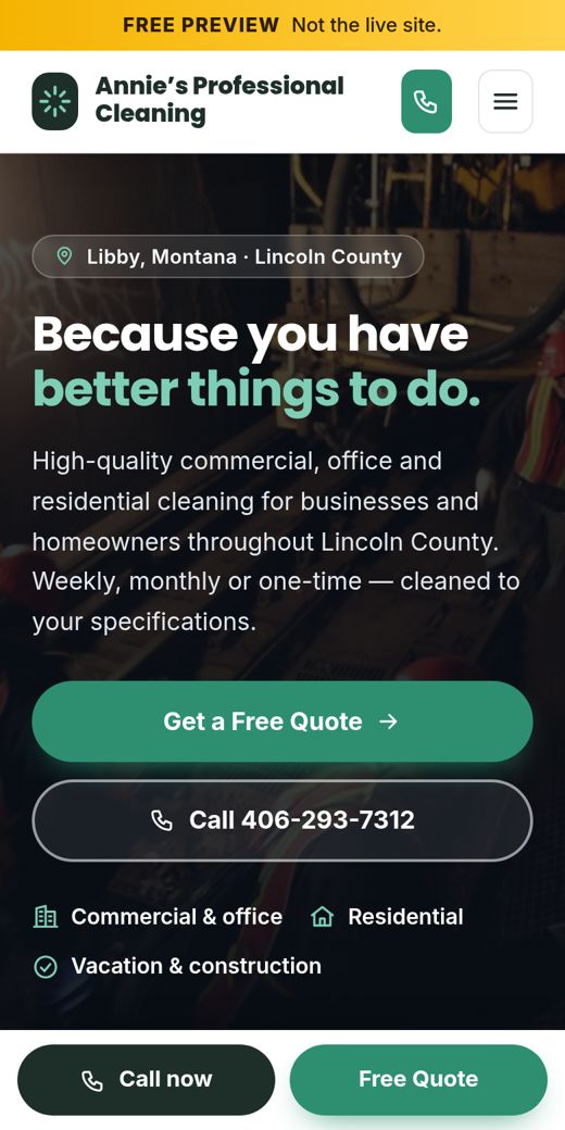 New concept site for Annie’s Professional Cleaning