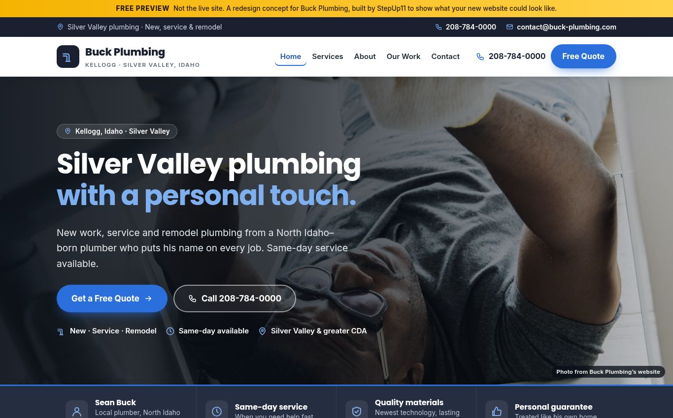 New concept site for Buck Plumbing