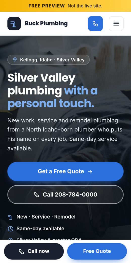 New concept site for Buck Plumbing