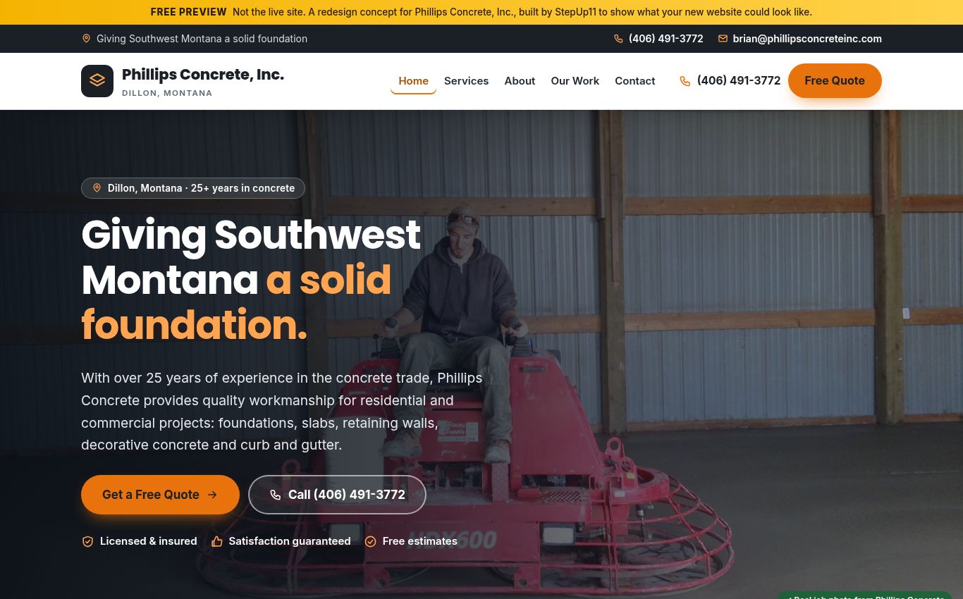 New concept site for Phillips Concrete, Inc.