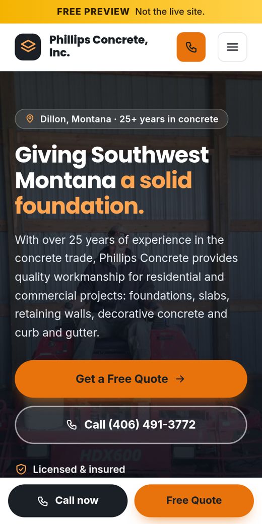 New concept site for Phillips Concrete, Inc.