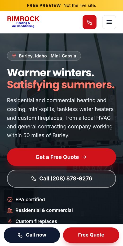 New concept site for Rimrock Heating & Air Conditioning