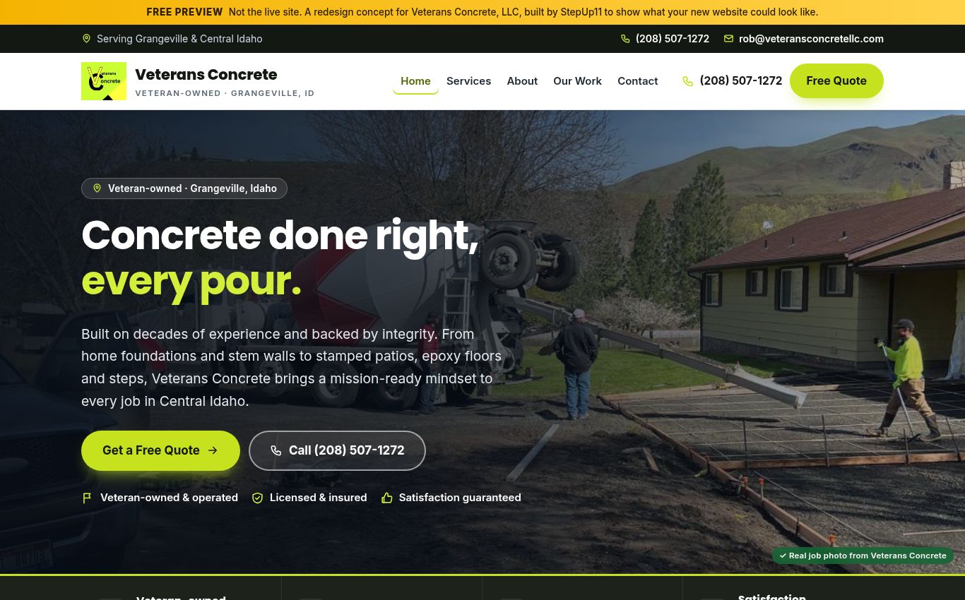 New concept site for Veterans Concrete, LLC