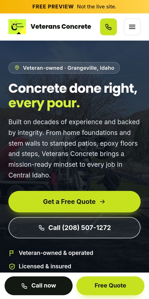 New concept site for Veterans Concrete, LLC
