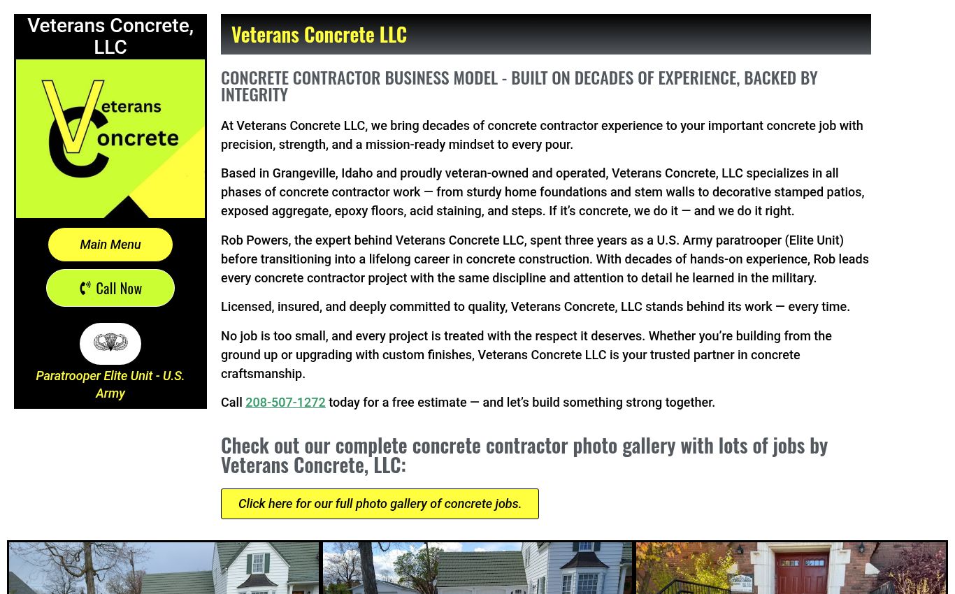 Current site of Veterans Concrete, LLC